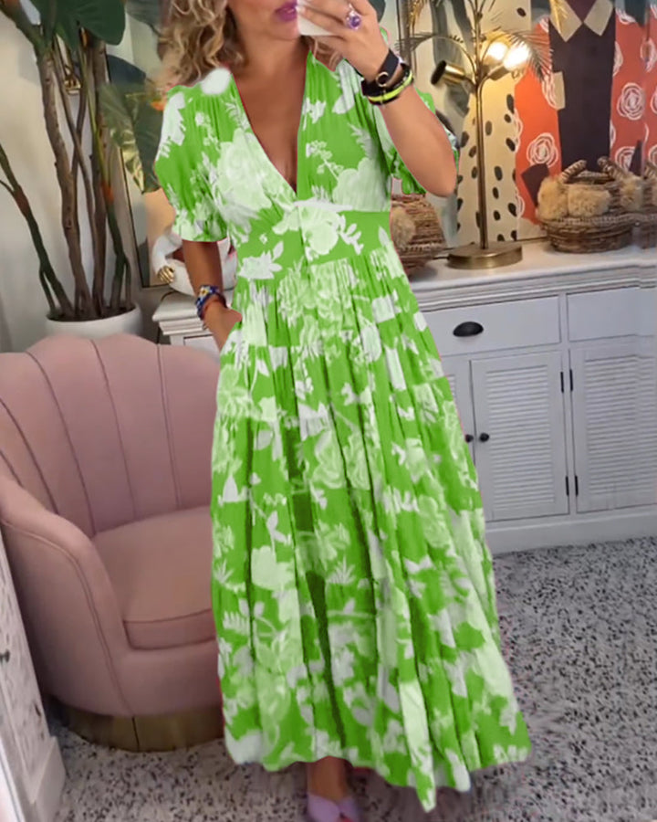 Reagan - V-Neck Short Sleeve Floral Maxi Dress