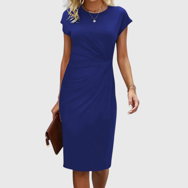 Leah - Short sleeve formal midi dress for women