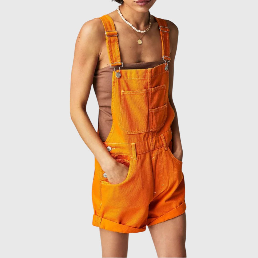 Rina - Vintage Adjustable Denim Overall Shorts