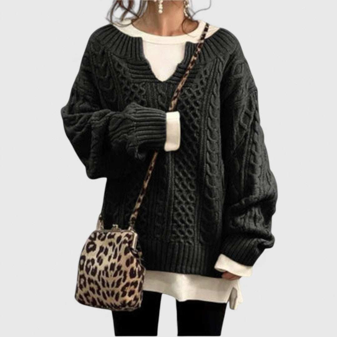 Oversized Knit Sweater with Cable Pattern