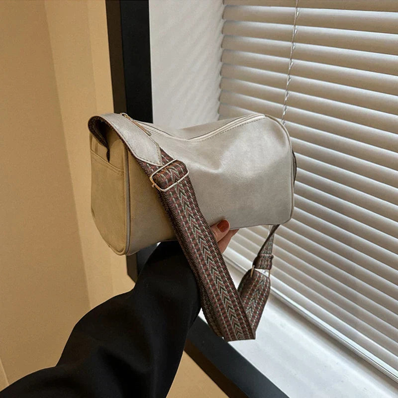 Trine™ | Vintage Leather Crossbody Bag with Woven Adjustable Strap