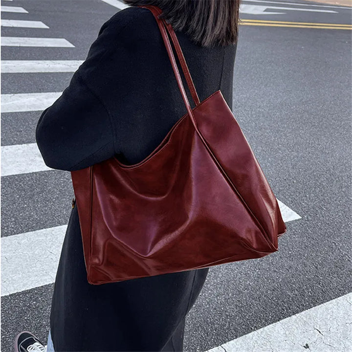Elegant brown leather-look tote bag