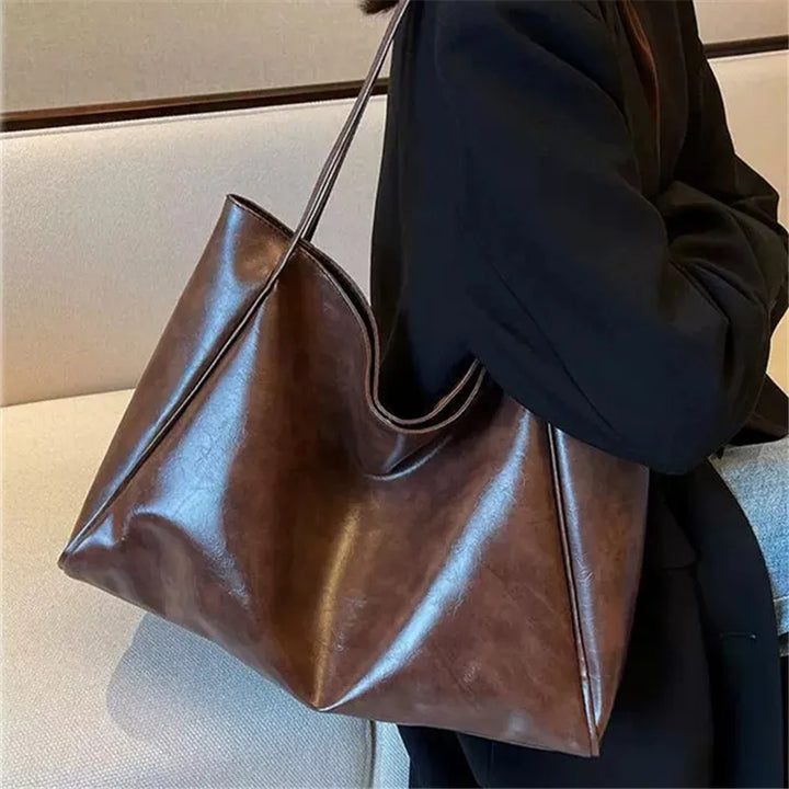 Elegant brown leather-look tote bag