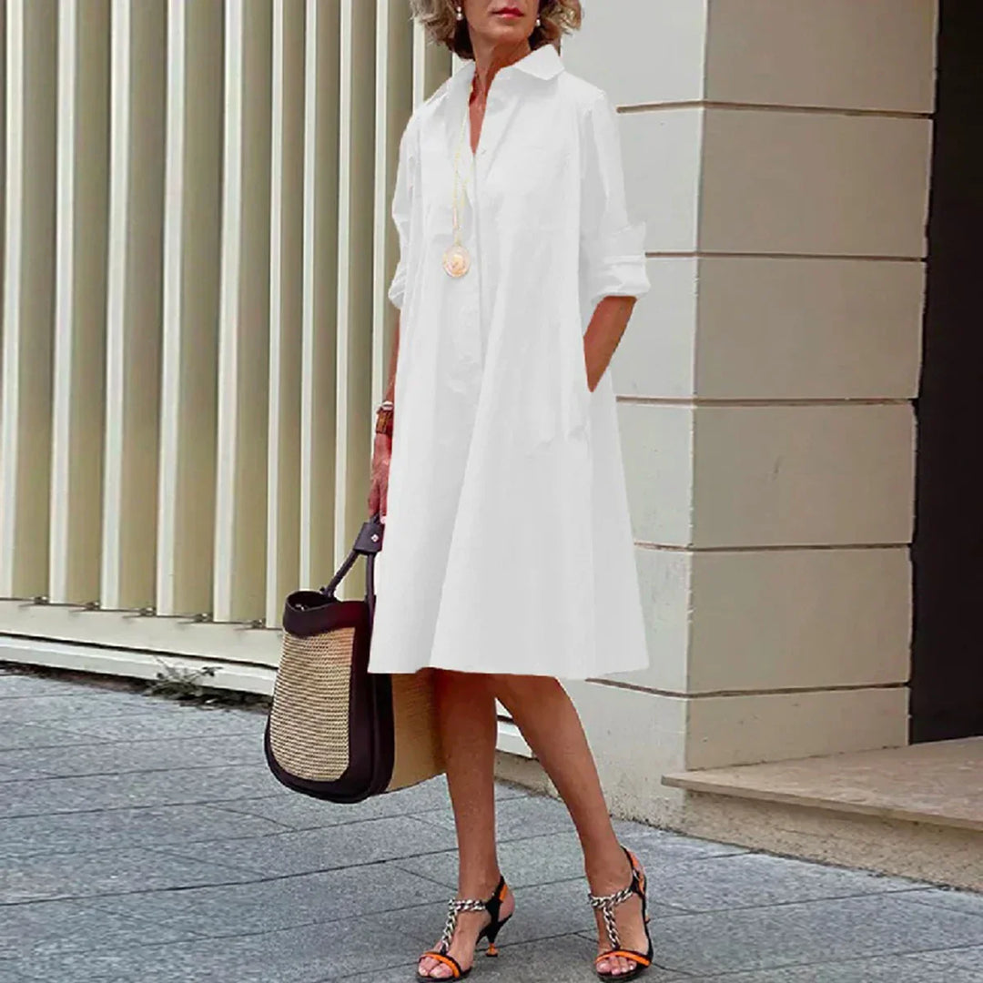 Cynthia | Women’s Solid Color Long Sleeve Midi Dress