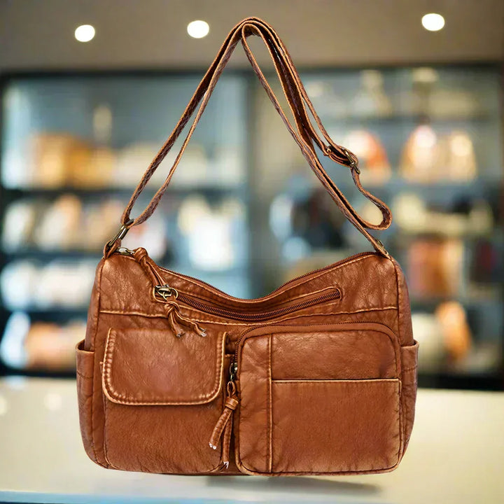 Lykke™ | Vintage Leather Shoulder Bag with Multiple Pockets