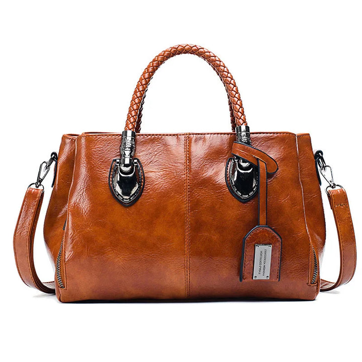 Pia™ | Elegant Leather Bag with Woven Handles