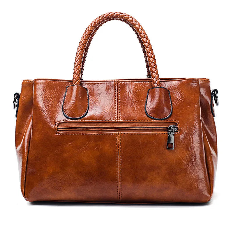 Pia™ | Elegant Leather Bag with Woven Handles