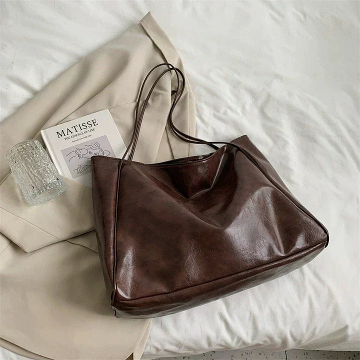 Elegant brown leather-look tote bag