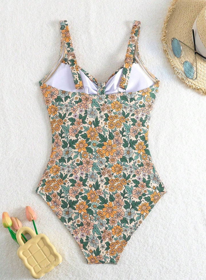 Evelyn - Floral Print Halter Neck Swimsuit
