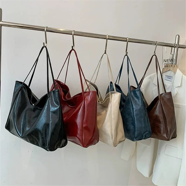 Elegant brown leather-look tote bag