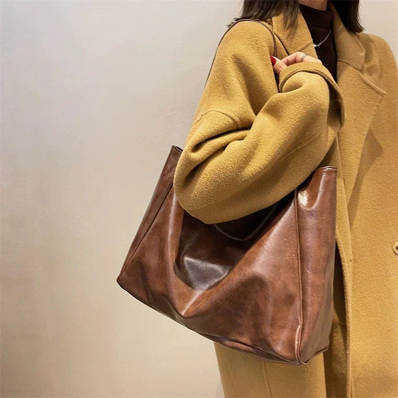 Elegant brown leather-look tote bag