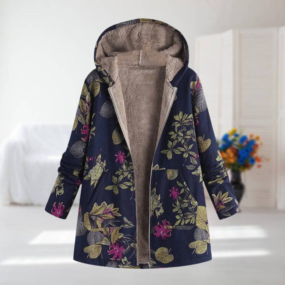 Elowen - Floral Sherpa-Lined Hooded Coat