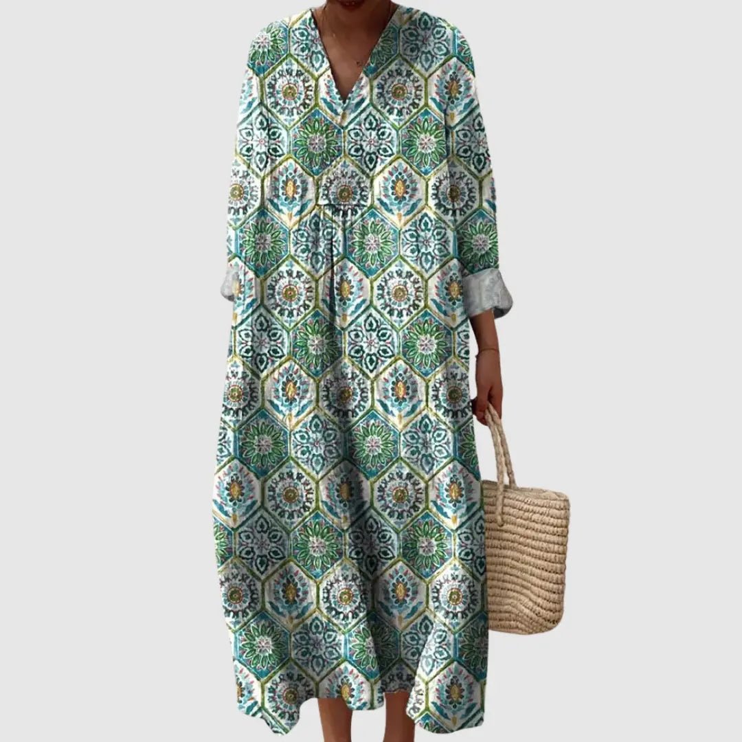 Sophia | Mediterranean Tile Print Maxi Dress