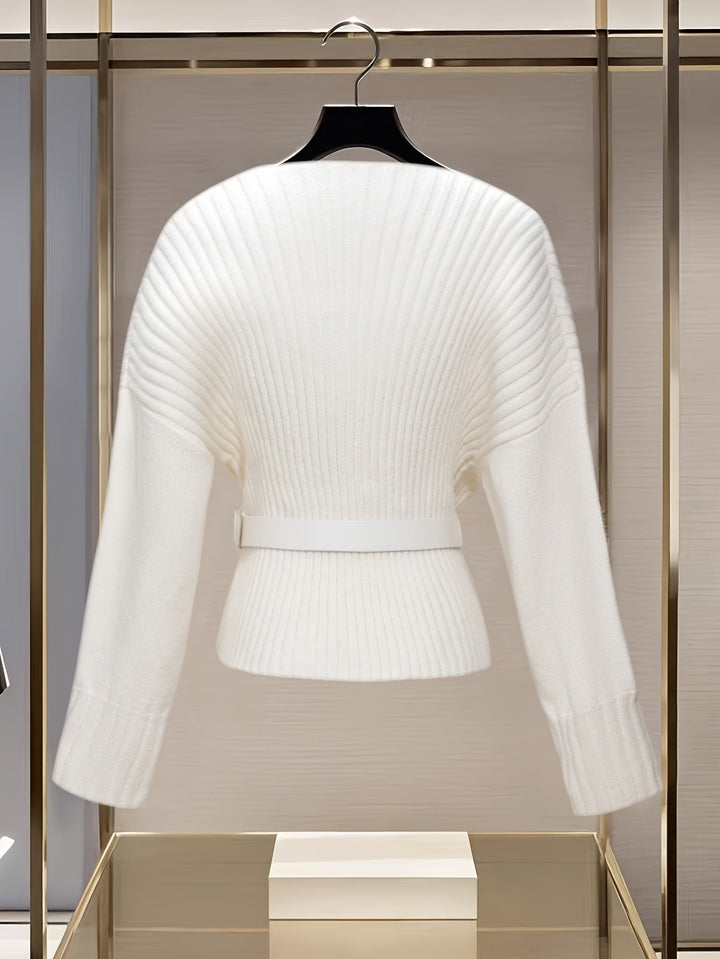 Elara | Slim Fit Belted V-Neck Cardigan