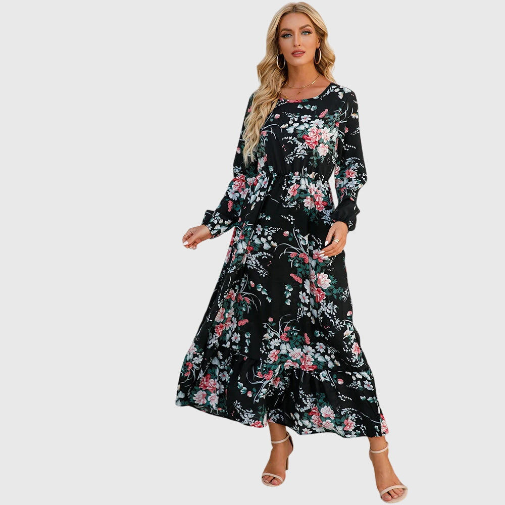 Chelsea - Floral Print Wrap Maxi Dress with Long Sleeves