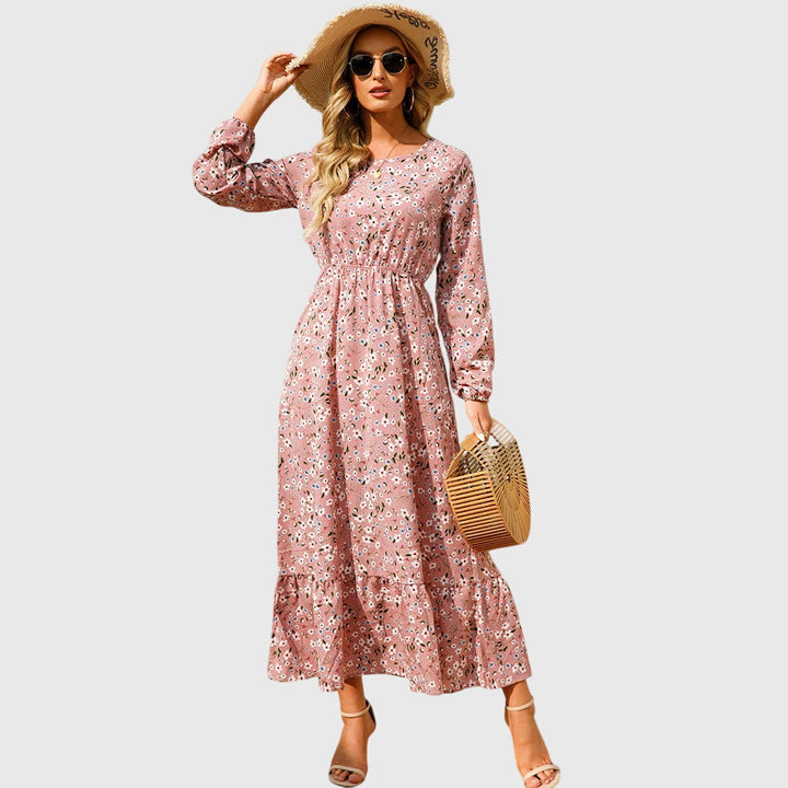 Chelsea - Floral Print Wrap Maxi Dress with Long Sleeves