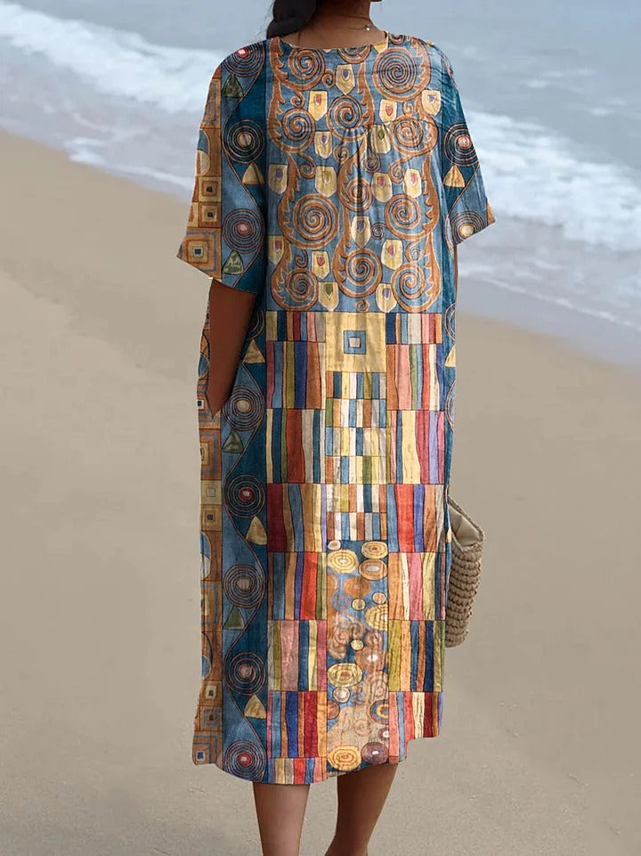 Freya | Sleeveless Abstract Geometric Pattern Art Print Dress