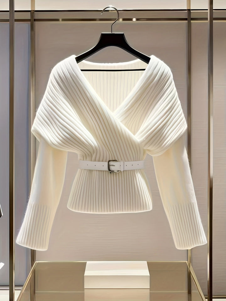 Elara | Slim Fit Belted V-Neck Cardigan