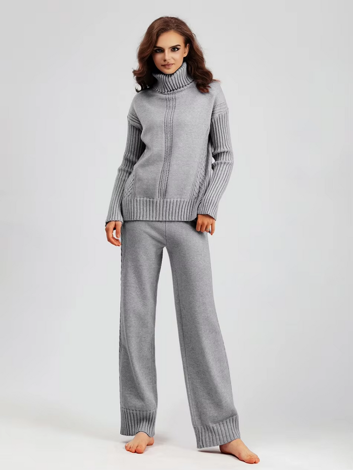 Scarlett | Chic High-Neck Knit Sweater & Loose Trousers Set
