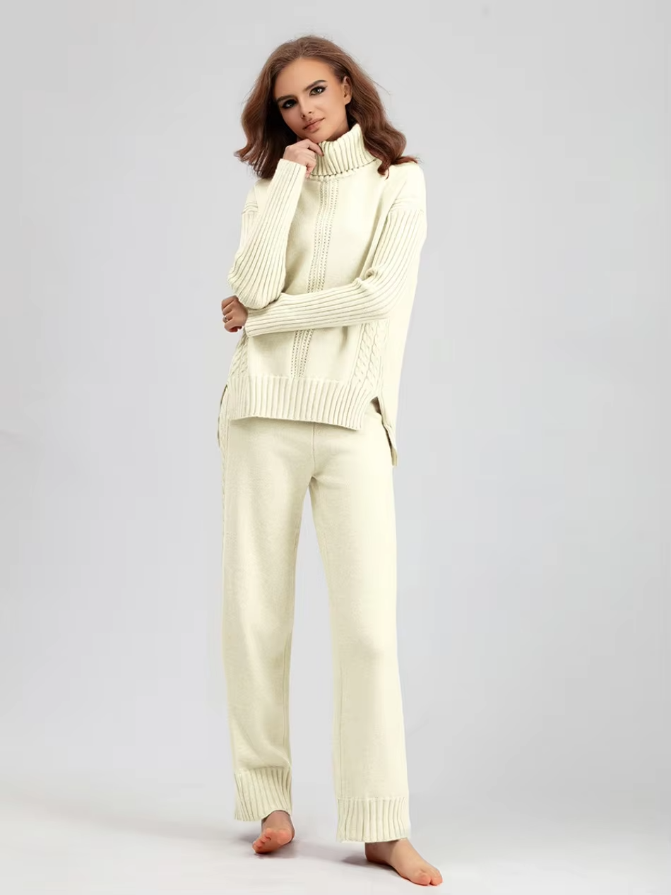 Scarlett | Chic High-Neck Knit Sweater & Loose Trousers Set