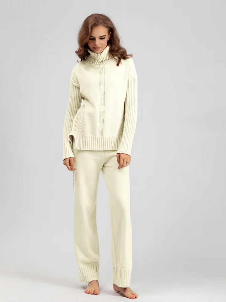 Scarlett | Chic High-Neck Knit Sweater & Loose Trousers Set