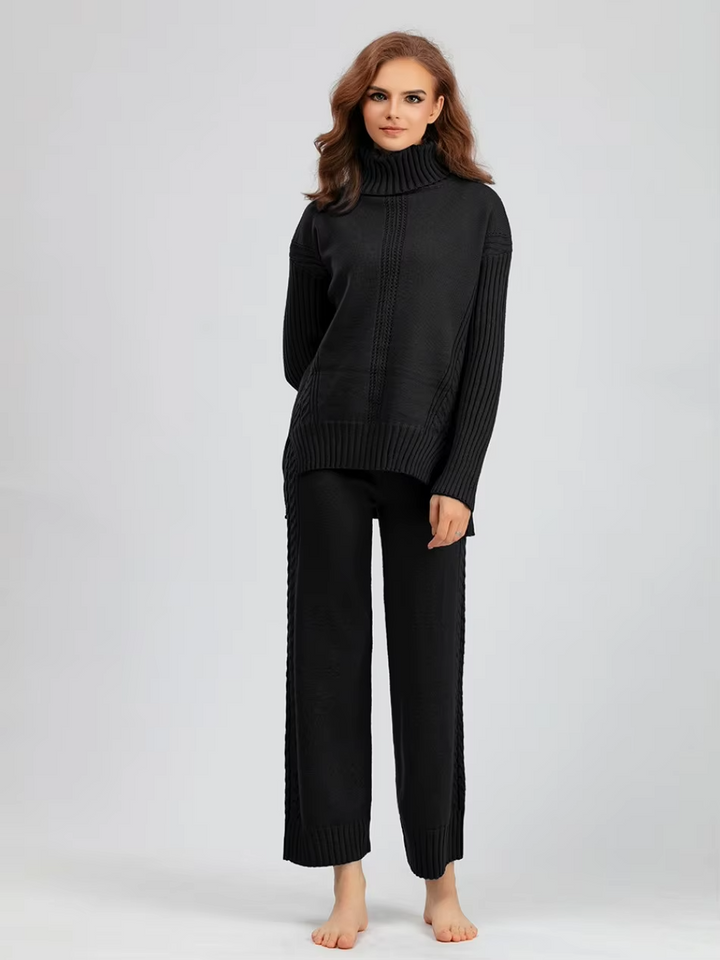Scarlett | Chic High-Neck Knit Sweater & Loose Trousers Set