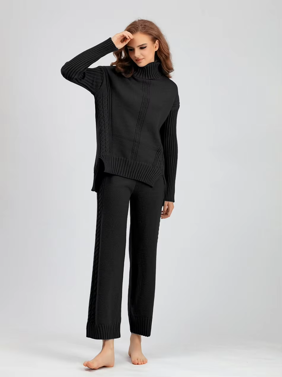 Scarlett | Chic High-Neck Knit Sweater & Loose Trousers Set