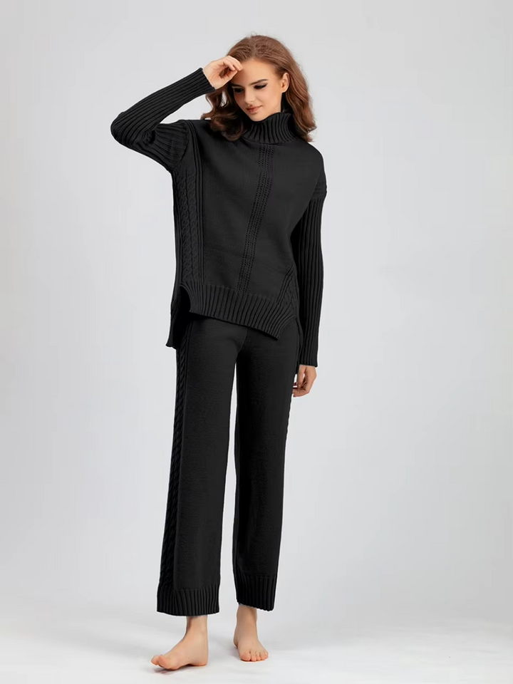 Scarlett | Chic High-Neck Knit Sweater & Loose Trousers Set